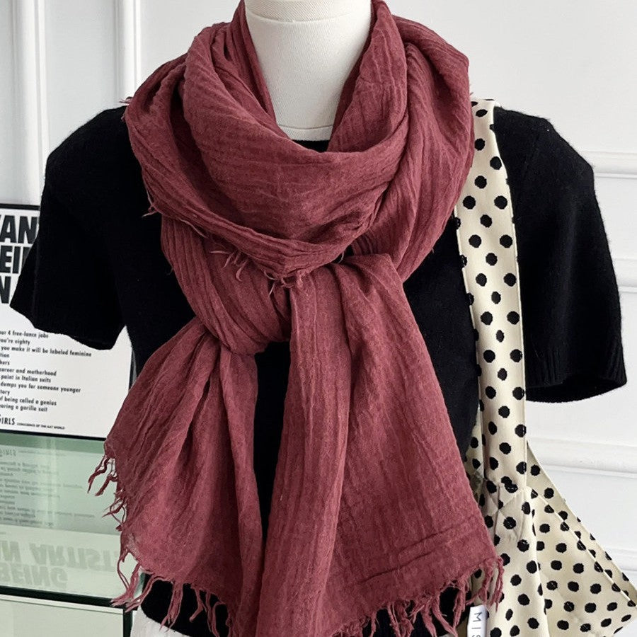 Solid Color White Polyester Scarf For Women, Lightweight Summer Accessory