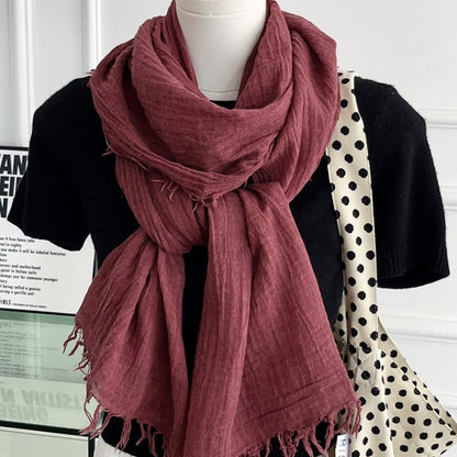Solid Color White Polyester Scarf For Women, Lightweight Summer Accessory