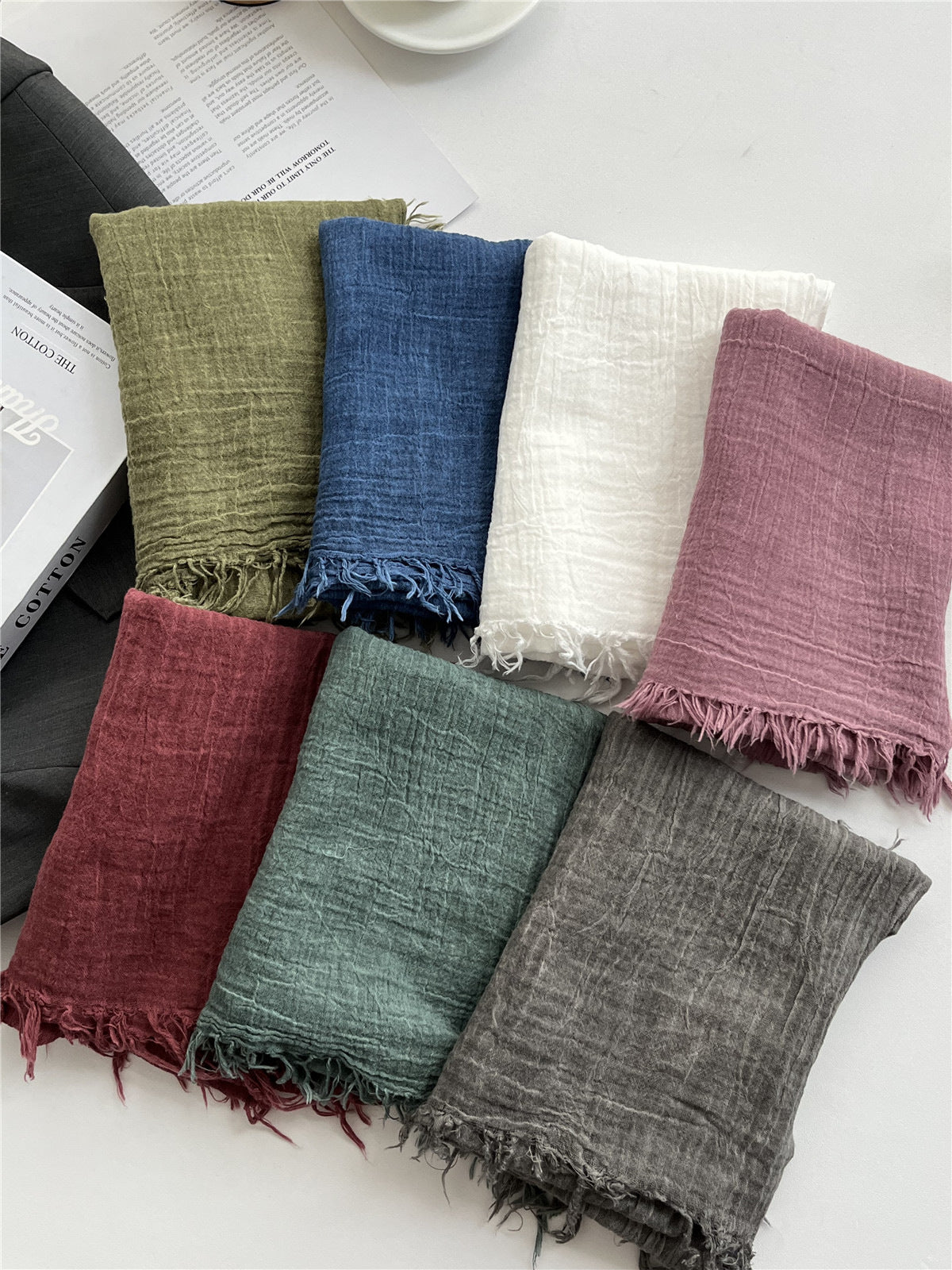 Solid Color White Polyester Scarf For Women, Lightweight Summer Accessory