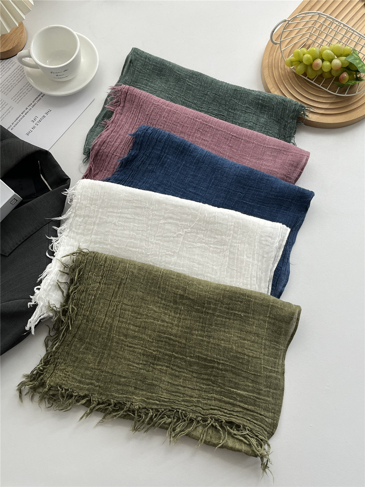 Solid Color White Polyester Scarf For Women, Lightweight Summer Accessory