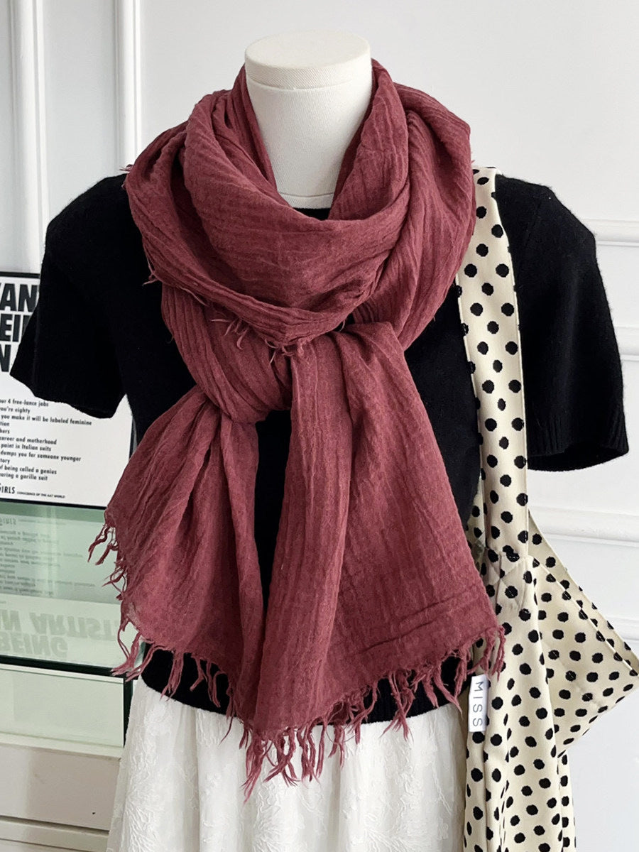 Solid Color White Polyester Scarf For Women, Lightweight Summer Accessory
