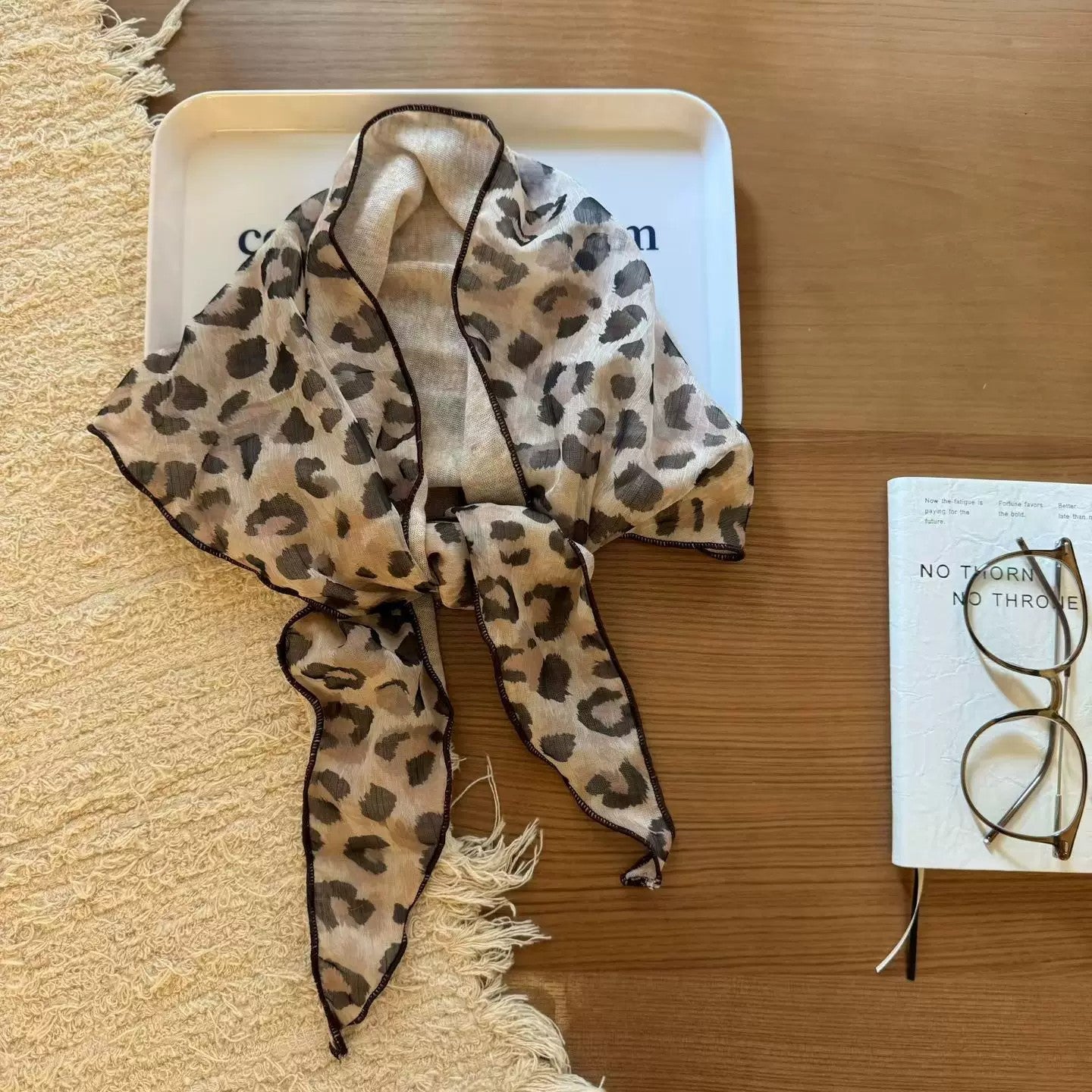 Triangle Scarf Printing Pattern In Brown Rayon, Perfect For Spring & Summer Accessories