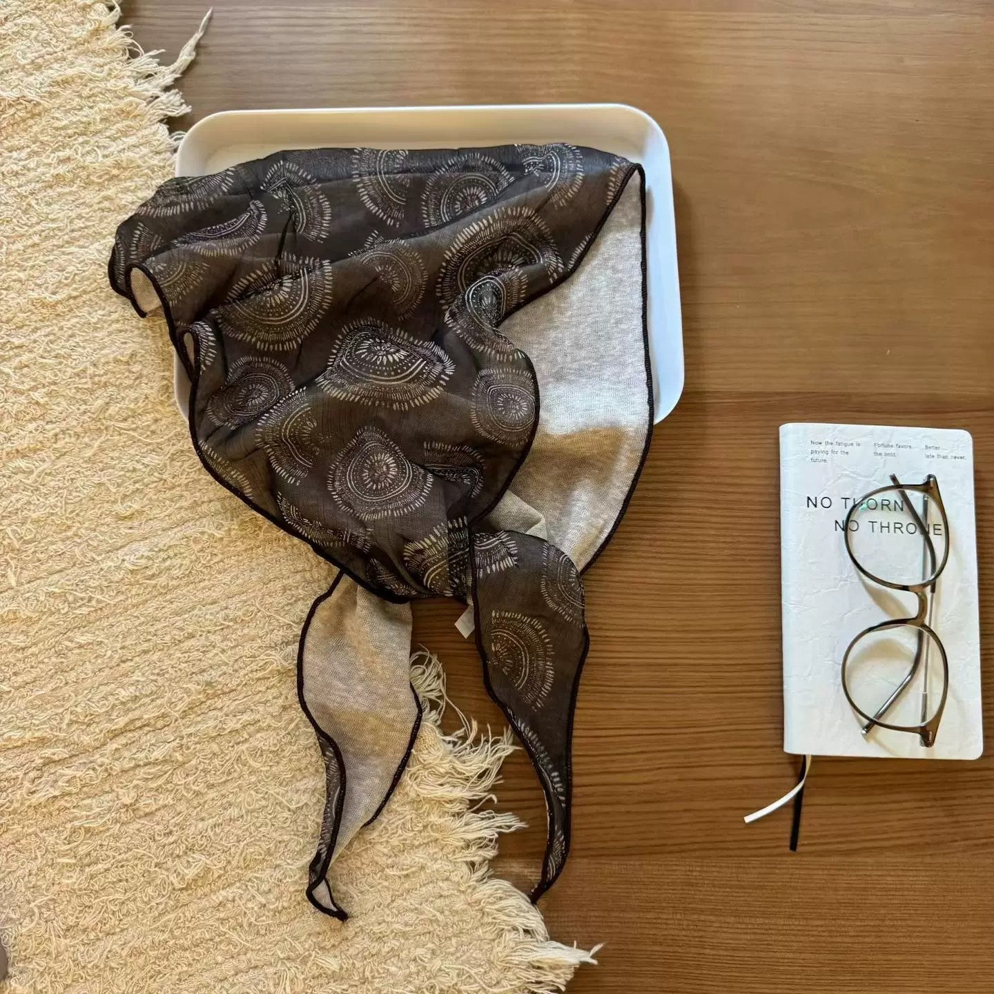 Triangle Scarf Printing Pattern In Brown Rayon, Perfect For Spring & Summer Accessories