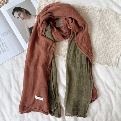 Women’s Color Block Scarf In Coffer Cotton And Linen, Perfect For Autumn & Winter