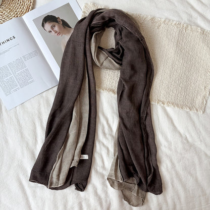 Women’s Color Block Scarf In Coffer Cotton And Linen, Perfect For Autumn & Winter