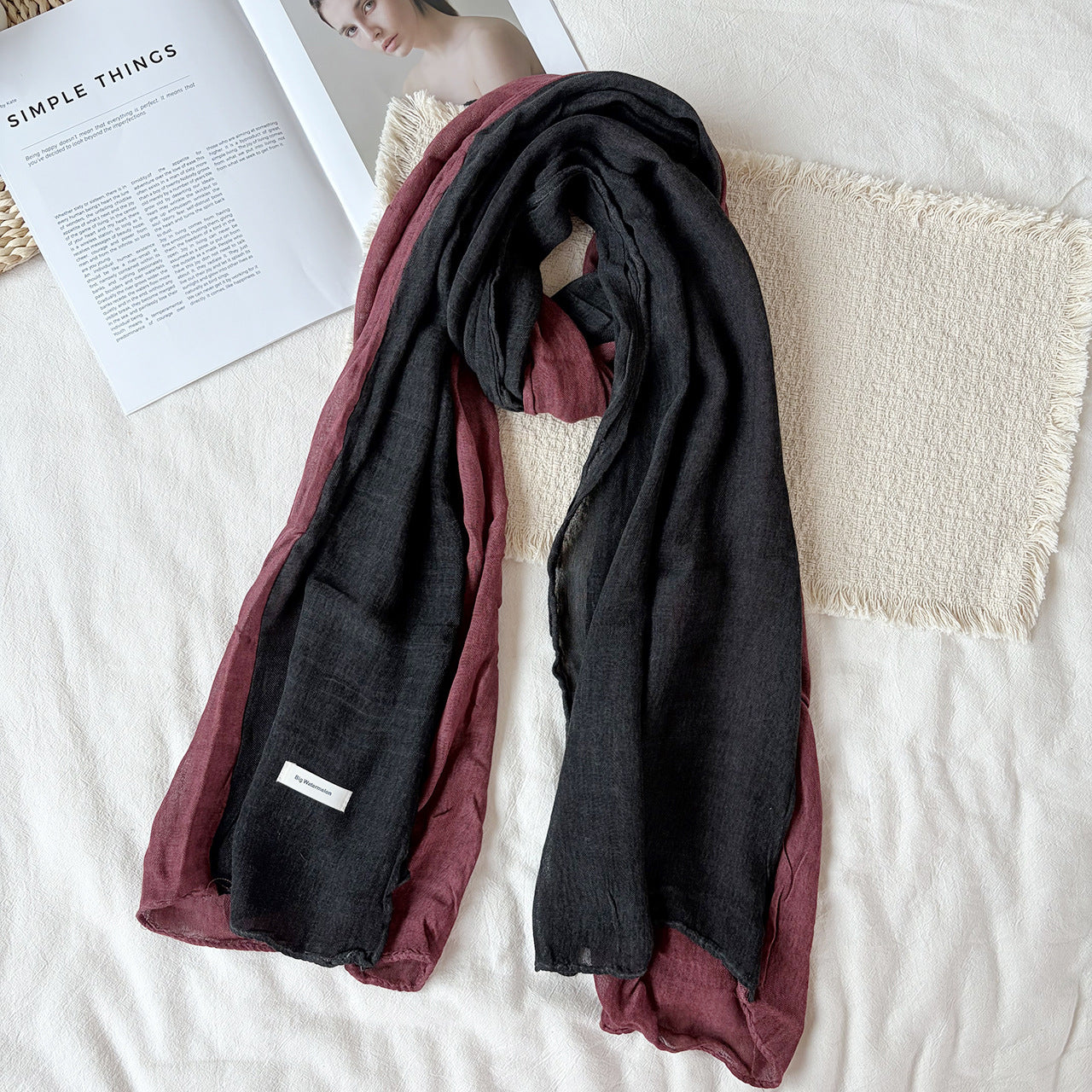 Women’s Color Block Scarf In Coffer Cotton And Linen, Perfect For Autumn & Winter