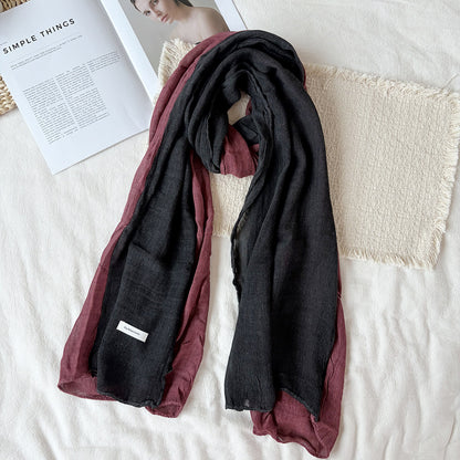Women’s Color Block Scarf In Coffer Cotton And Linen, Perfect For Autumn & Winter