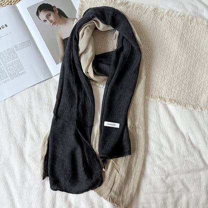 Women’s Color Block Scarf In Coffer Cotton And Linen, Perfect For Autumn & Winter