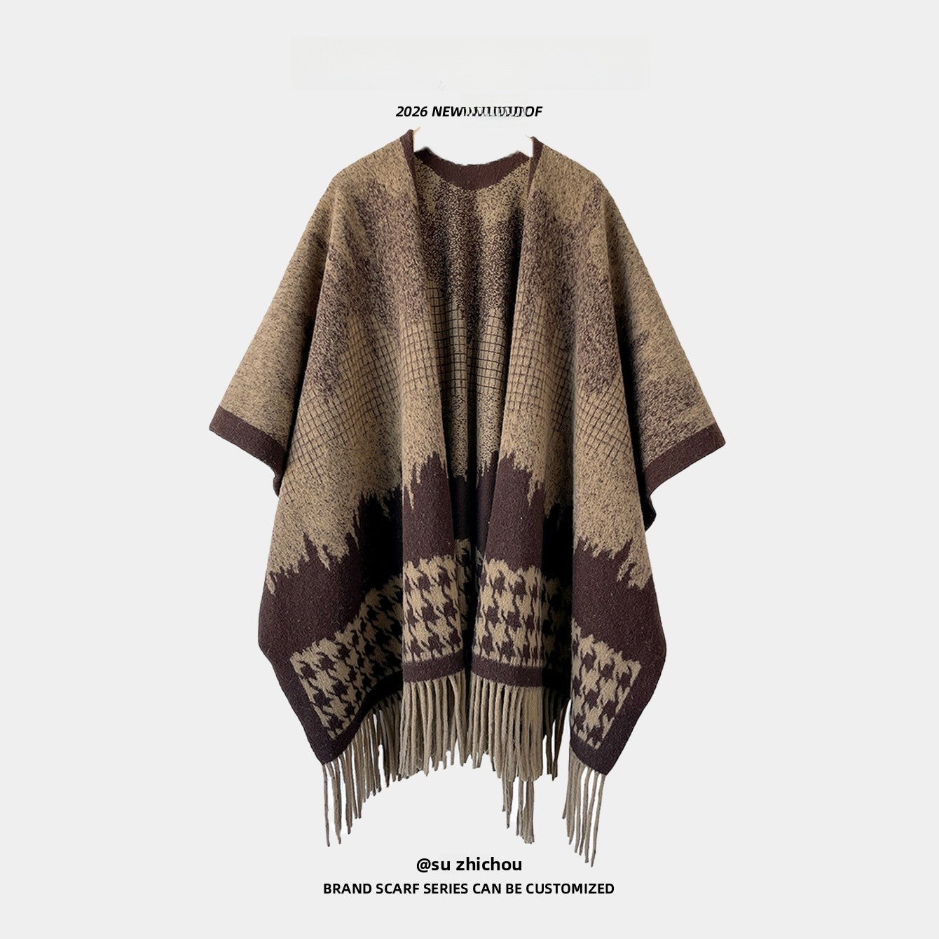 Women’s Lattice Shawl In Imitation Cashmere, Autumn Wear In Coffer Color