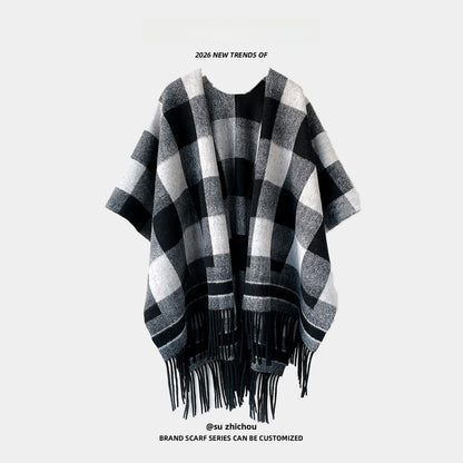 Women’s Lattice Shawl In Imitation Cashmere, Autumn Wear In Coffer Color