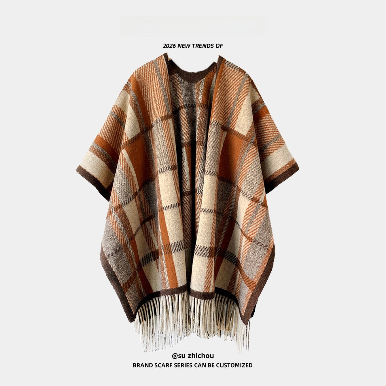Women’s Lattice Shawl In Imitation Cashmere, Autumn Wear In Coffer Color