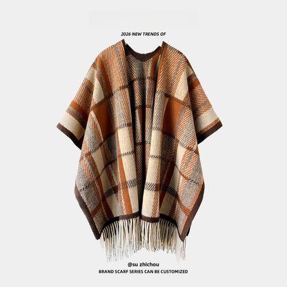 Women’s Lattice Shawl In Imitation Cashmere, Autumn Wear In Coffer Color