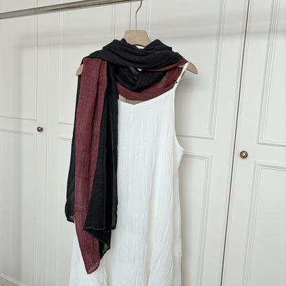 Women’s Color Block Scarf In Coffer Cotton And Linen, Perfect For Autumn & Winter
