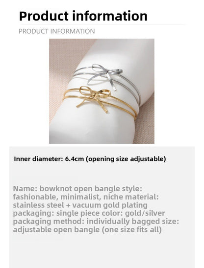 Sweet Style Bow Tie Bangle In Titanium Steel With 18K Real Gold Plated PVD Coating, Available In Gold