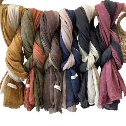 Women’s Color Block Scarf In Coffer Cotton And Linen, Perfect For Autumn & Winter