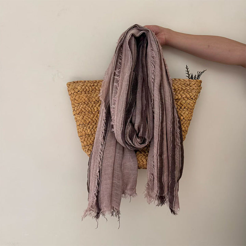 Stripe Simple Style Polyester Scarf For Women In Beige, Ideal For Autumn Wear