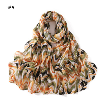 Waves Polyester Shawl Scarf In Ombre, Suitable For All Seasons
