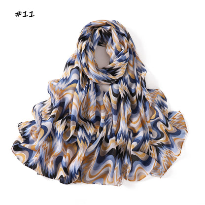 Waves Polyester Shawl Scarf In Ombre, Suitable For All Seasons
