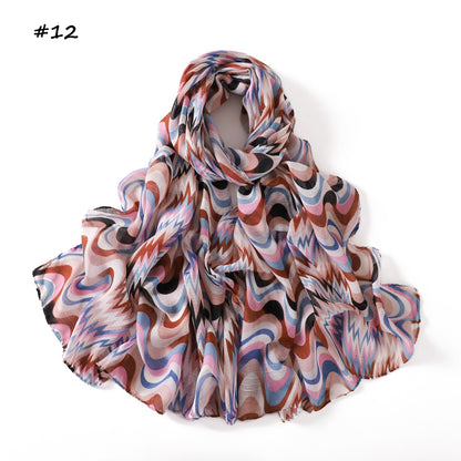 Waves Polyester Shawl Scarf In Ombre, Suitable For All Seasons
