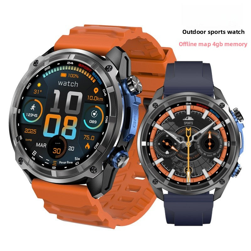 Men's Smart Watch With Round Dial, Silica Gel Strap In Dyed Black, Tempered Glass Mirror, Featuring Bluetooth Calling