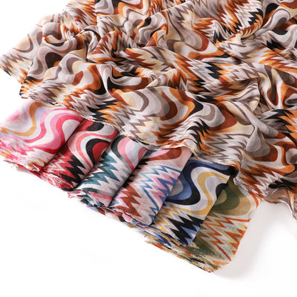 Waves Polyester Shawl Scarf In Ombre, Suitable For All Seasons