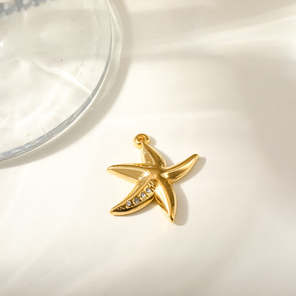 Starfish Pendant In 304 Stainless Steel With 18K Real Gold Plated PVD Coating 0.03µm Thickness Featuring Enamel Finish, 1 PCS Package