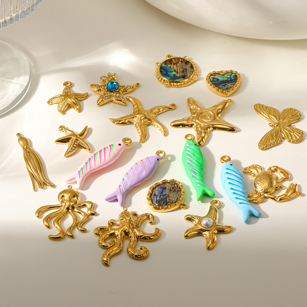Starfish Pendant In 304 Stainless Steel With 18K Real Gold Plated PVD Coating 0.03µm Thickness Featuring Enamel Finish, 1 PCS Package