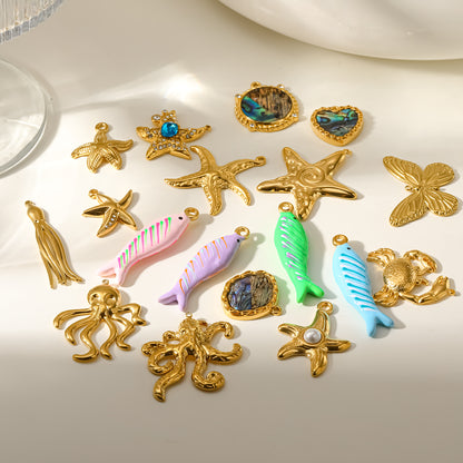 Starfish Pendant In 304 Stainless Steel With 18K Real Gold Plated PVD Coating 0.03µm Thickness Featuring Enamel Finish, 1 PCS Package