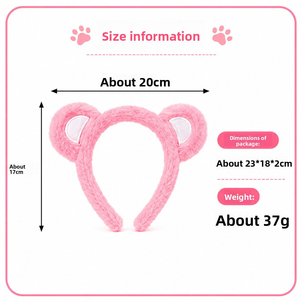 Little Bear Cartoon Style Spa Headband Made Of Cloth, Unisex, Natural Pink, 1 Set
