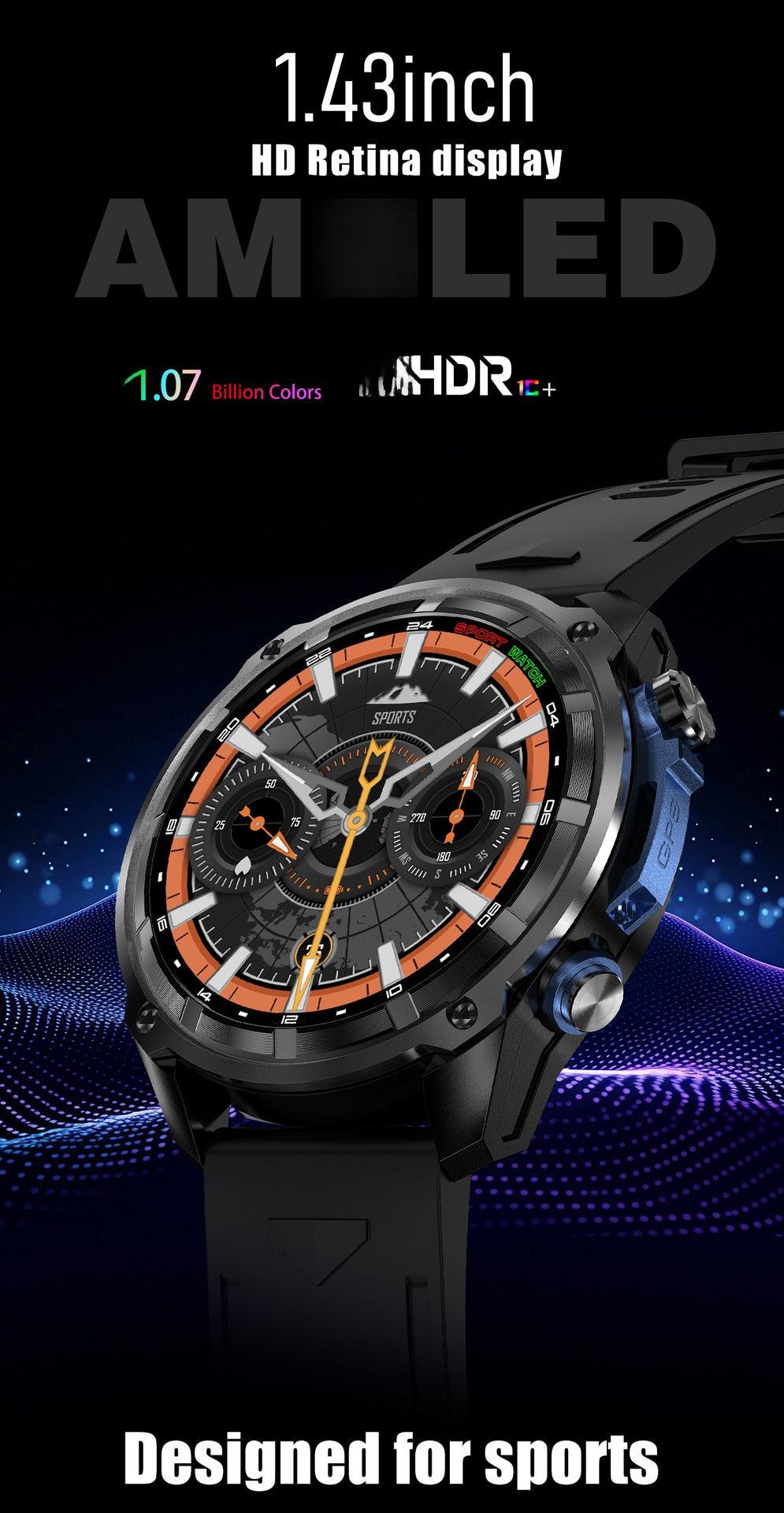 Men's Smart Watch With Round Dial, Silica Gel Strap In Dyed Black, Tempered Glass Mirror, Featuring Bluetooth Calling