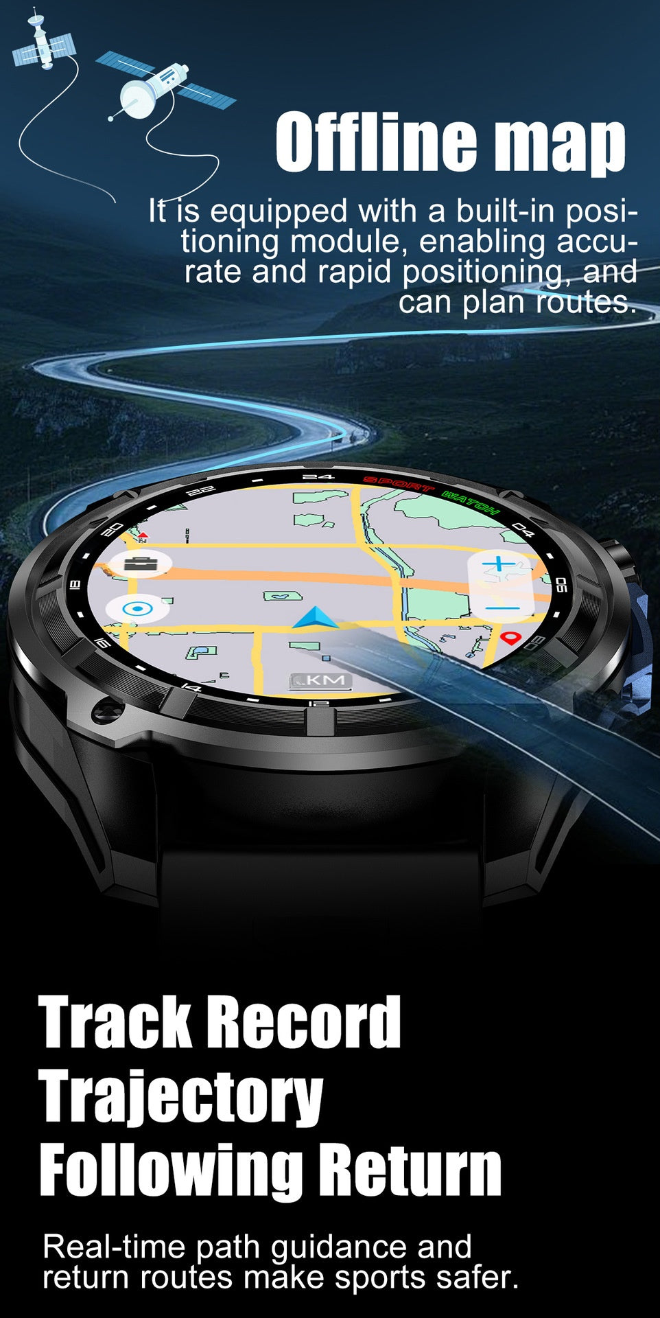 Men's Smart Watch With Round Dial, Silica Gel Strap In Dyed Black, Tempered Glass Mirror, Featuring Bluetooth Calling