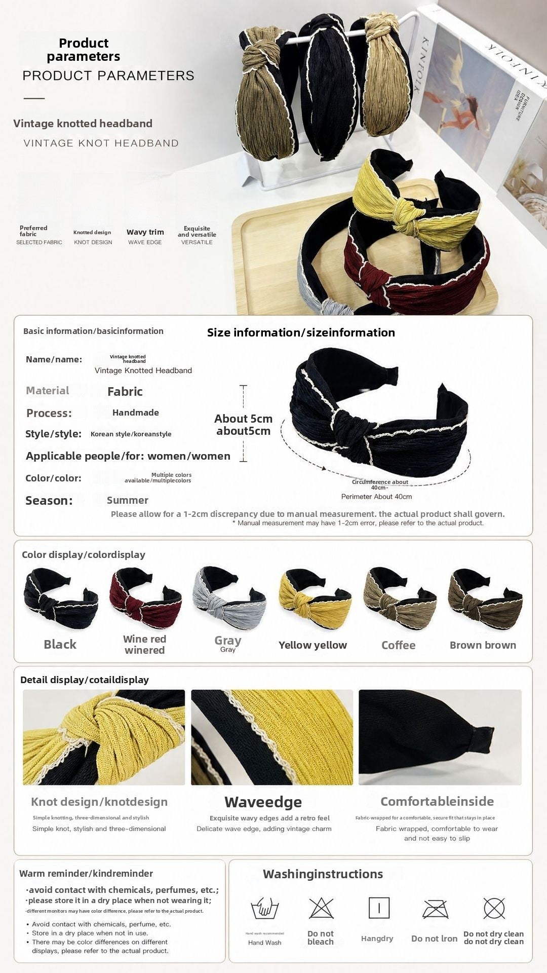 Vintage Style Bow Tie Hair Band For Women Made Of Cloth In Dyed Black