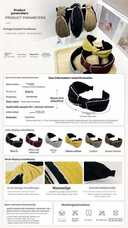 Vintage Style Bow Tie Hair Band For Women Made Of Cloth In Dyed Black