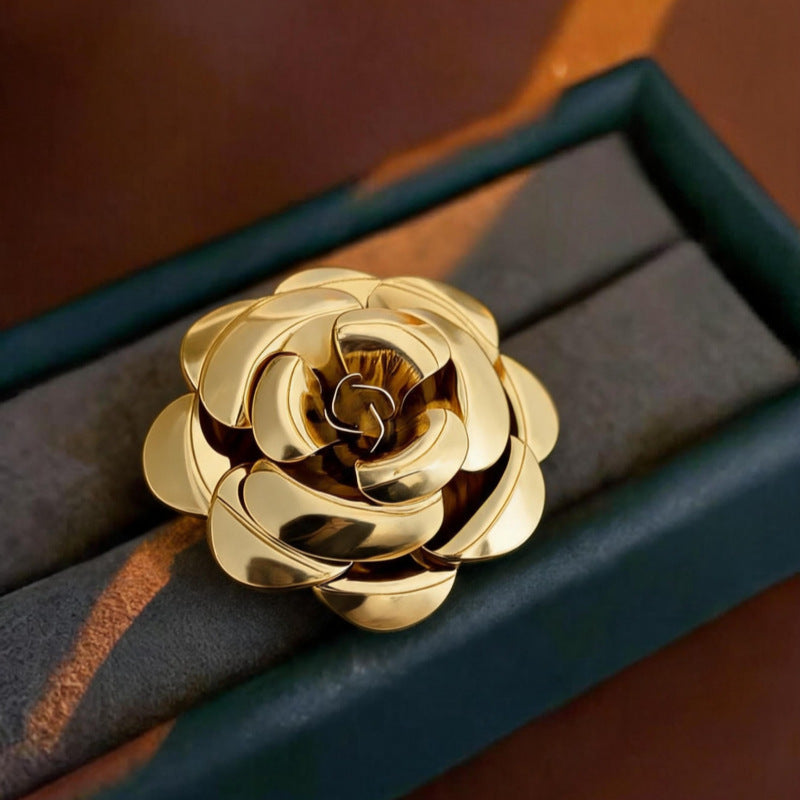 Flowers Pin Made Of Iron Featuring Electroplated Craftsmanship In Elegant Gold Finish