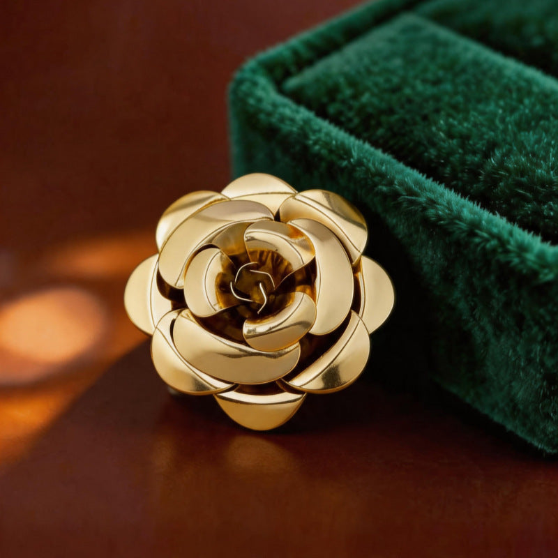 Flowers Pin Made Of Iron Featuring Electroplated Craftsmanship In Elegant Gold Finish