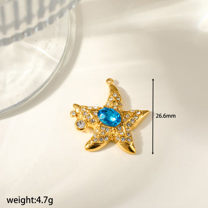 Starfish Pendant In 304 Stainless Steel With 18K Real Gold Plated PVD Coating 0.03µm Thickness Featuring Enamel Finish, 1 PCS Package