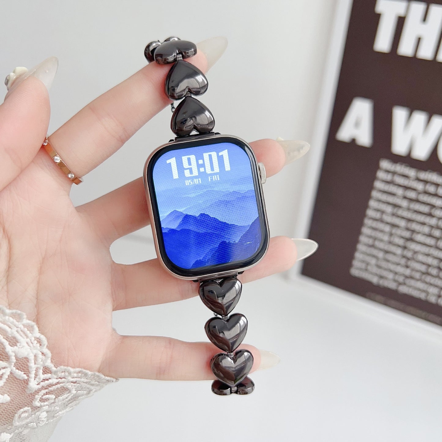 Gold Alloy Heart Shape Watch Strap Compatible With Apple Smartwatches