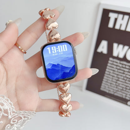 Gold Alloy Heart Shape Watch Strap Compatible With Apple Smartwatches