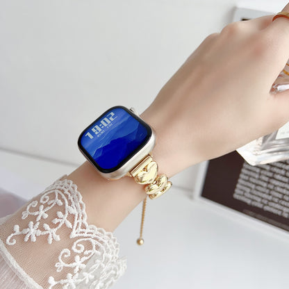 Gold Alloy Heart Shape Watch Strap Compatible With Apple Smartwatches