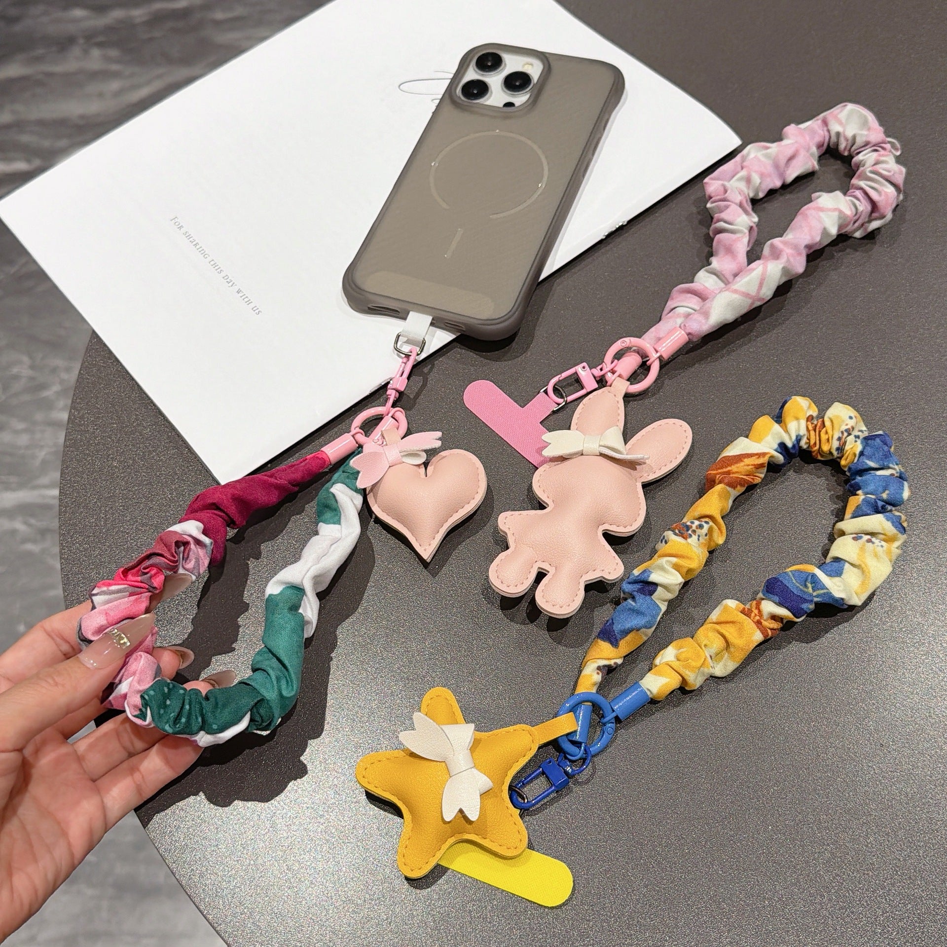 Candy Pattern Mobile Phone Chain With Polyester Folds In Multicolor Featuring PU Inlay Material