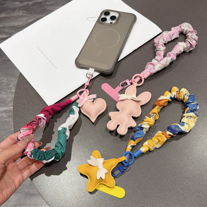 Candy Pattern Mobile Phone Chain With Polyester Folds In Multicolor Featuring PU Inlay Material