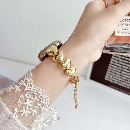 Gold Alloy Heart Shape Watch Strap Compatible With Apple Smartwatches