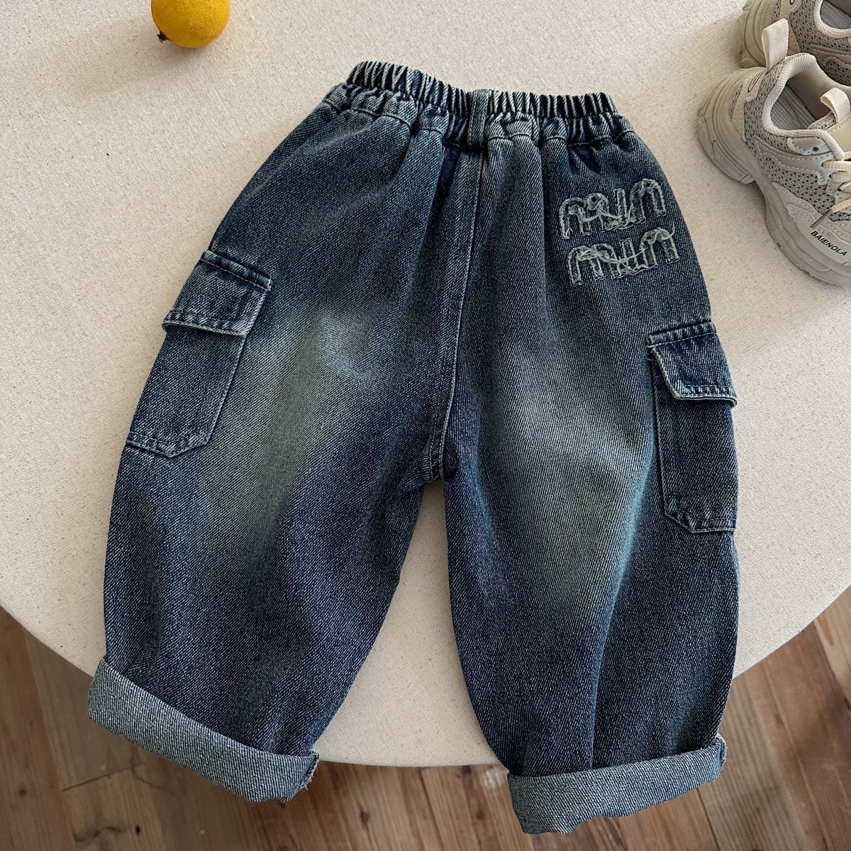 Solid Color Casual Polyester Washed Boy's Full Length Jeans Children's Pants