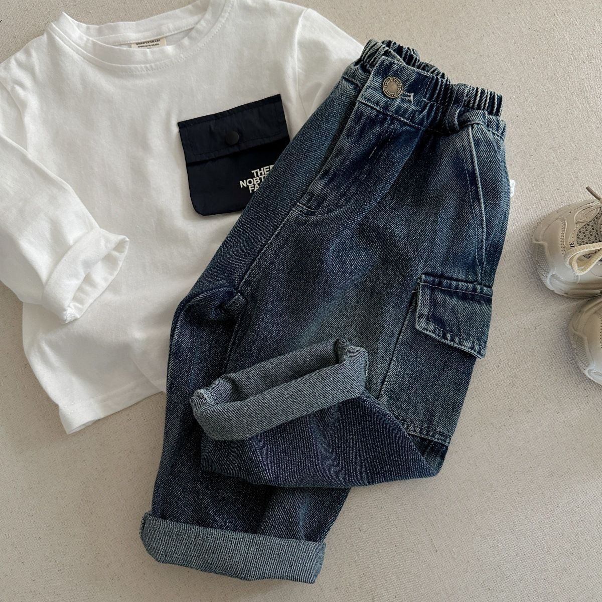 Solid Color Casual Polyester Washed Boy's Full Length Jeans Children's Pants