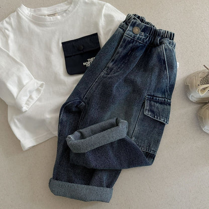 Solid Color Casual Polyester Washed Boy's Full Length Jeans Children's Pants