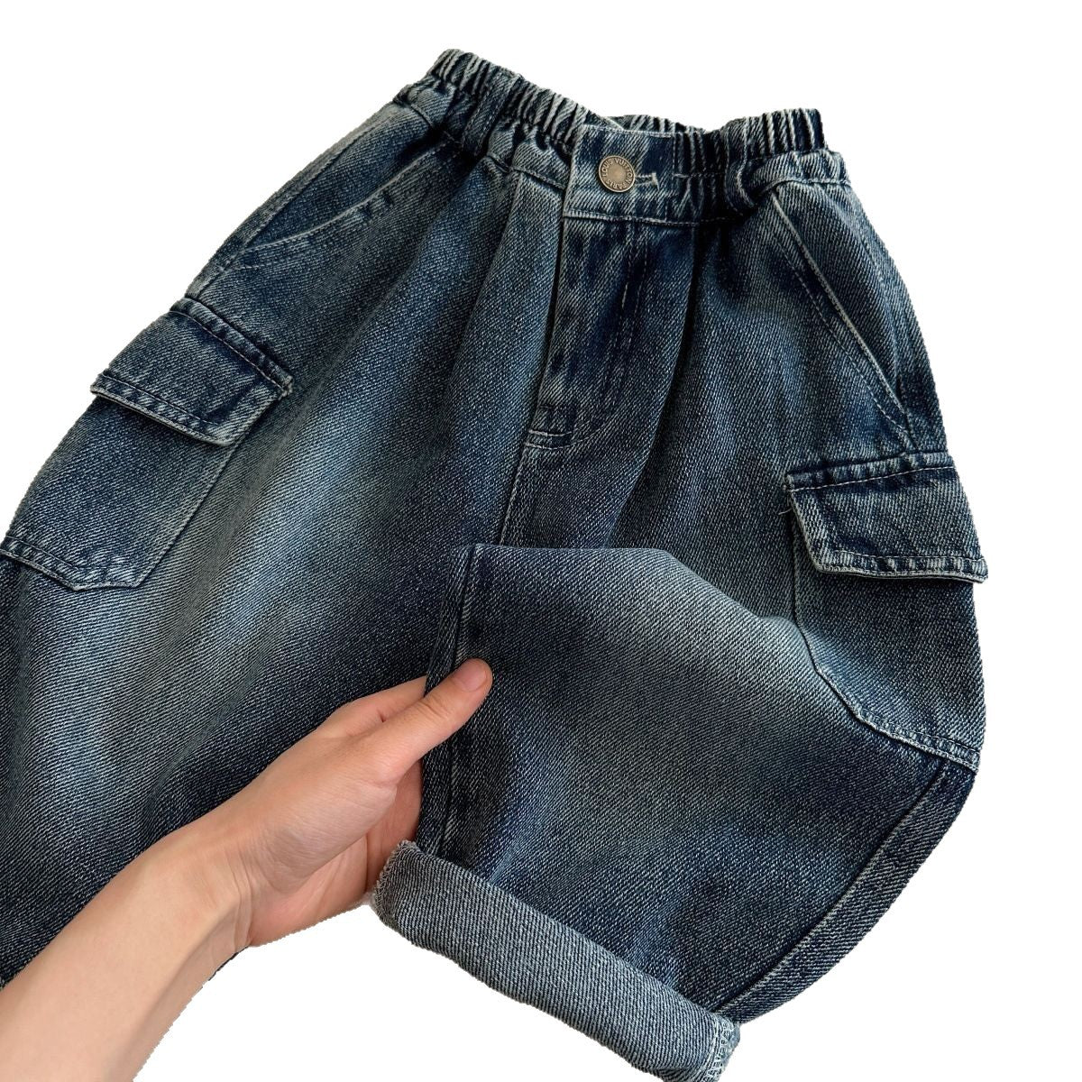 Solid Color Casual Polyester Washed Boy's Full Length Jeans Children's Pants