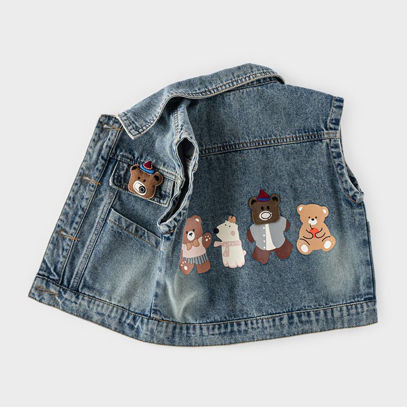Bear Polyester Toddler Boy's Sleeveless Vest With Pocket, Single Breasted Design For Ages 3-6 Years