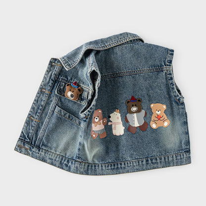 Bear Polyester Toddler Boy's Sleeveless Vest With Pocket, Single Breasted Design For Ages 3-6 Years