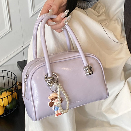 Women’s PU Leather Boston Bag In Pillow Shape With Sewing Thread Detail, Perfect Summer Small Square Bag