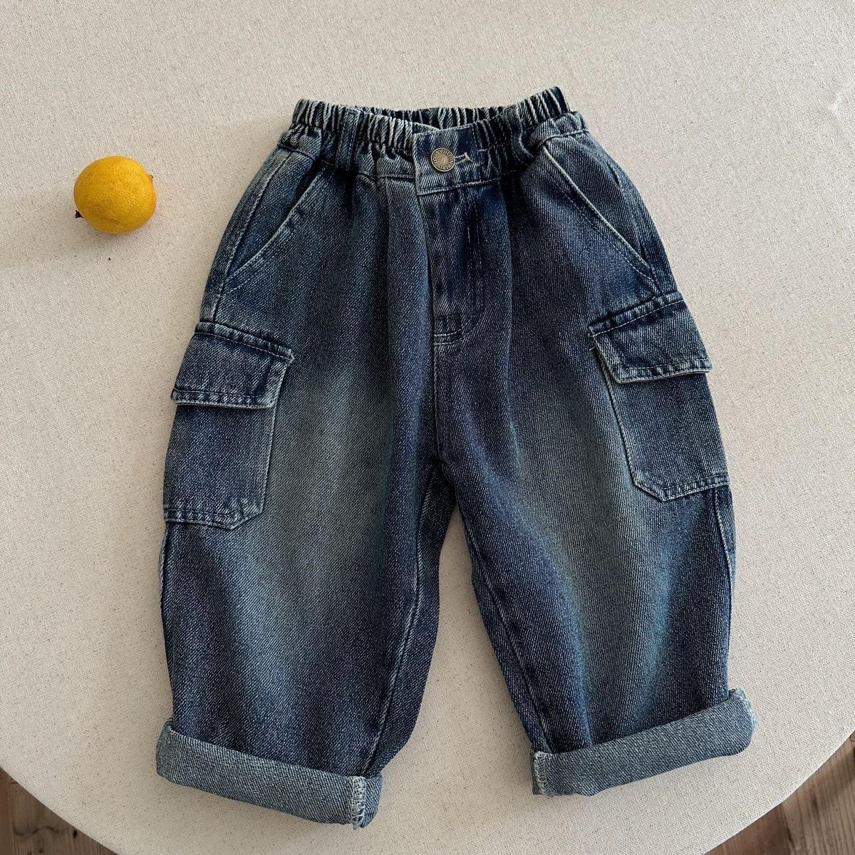Solid Color Casual Polyester Washed Boy's Full Length Jeans Children's Pants